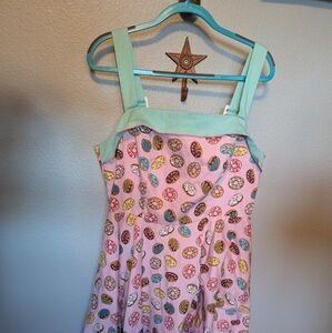 Pinup Girl Golightly Rockabilly Donut-Print Dress in Aqua and Pink